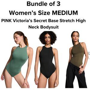 Bundle of 3 - NWOT Victorias Secret PINK Base Stretch High-Neck Bodysuit Size M